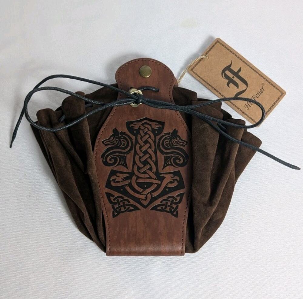 HiiFeuer Viking Belt Pouch Cosplay Brown Faux Leather Medieval Bag Ren Faire